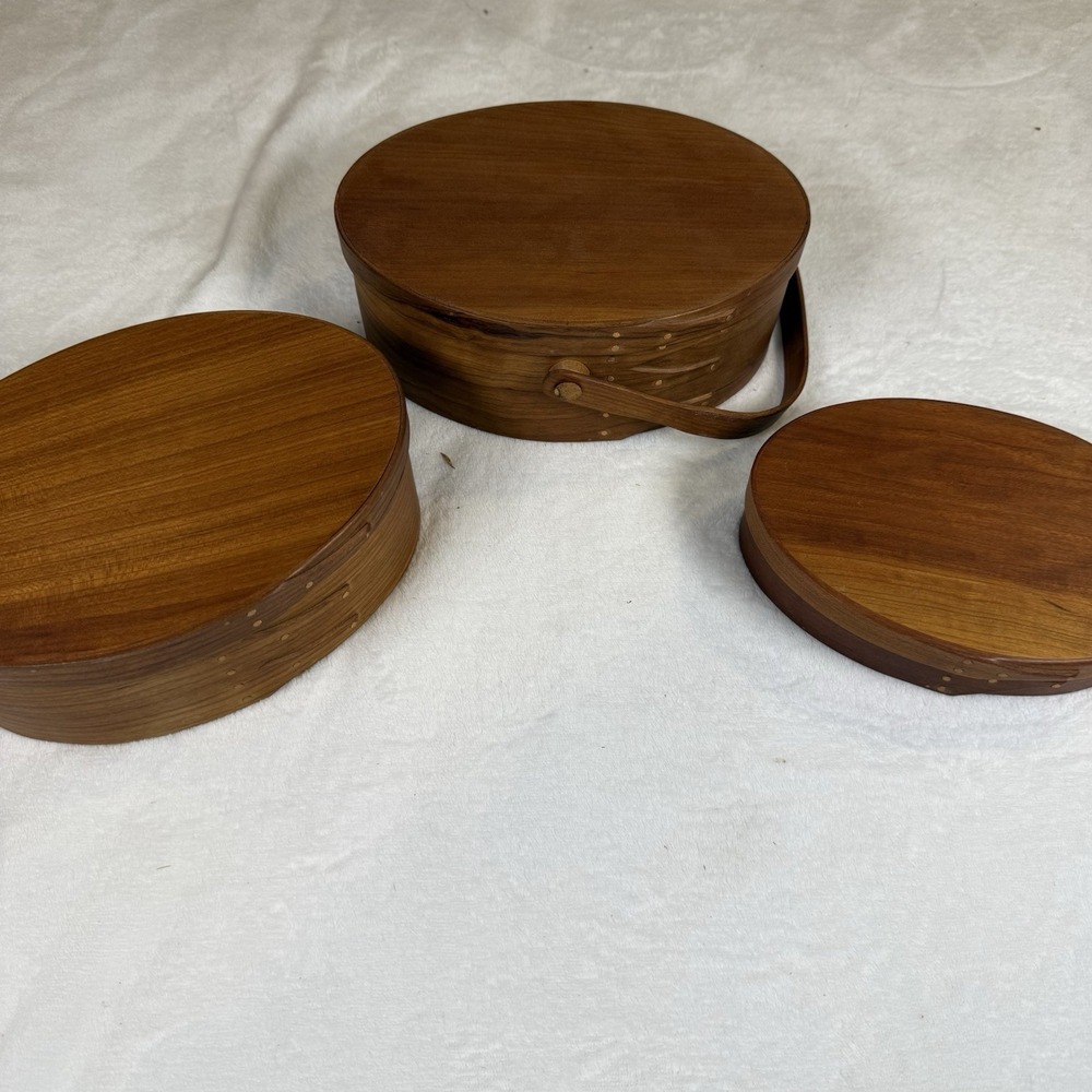 Vintage Shaker Style Oval Bentwood Wood Boxes Set of 3 Nesting Handcrafted